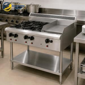 Bếp âu 4 có rán phẳng dùng gas có chân đứng BERJAYA OB4GG1BFS-17