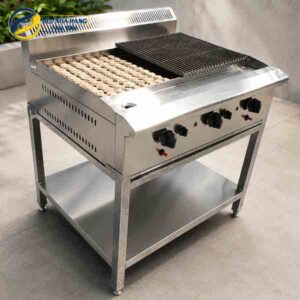 Bếp nướng than nhân tạo 3 họng dùng gas có chân đứng BERJAYA CB3BFS-17