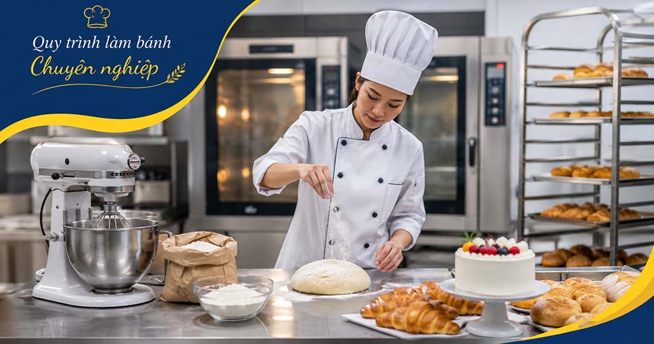 Khám phá quá trình làm bánh chuyên nghiệp trải qua bao nhiêu bước, thiết bị chuyên dụng cần có 1 quy trinh lam banh chuyen nghiep cung thiet bi lam banh 950x500 1